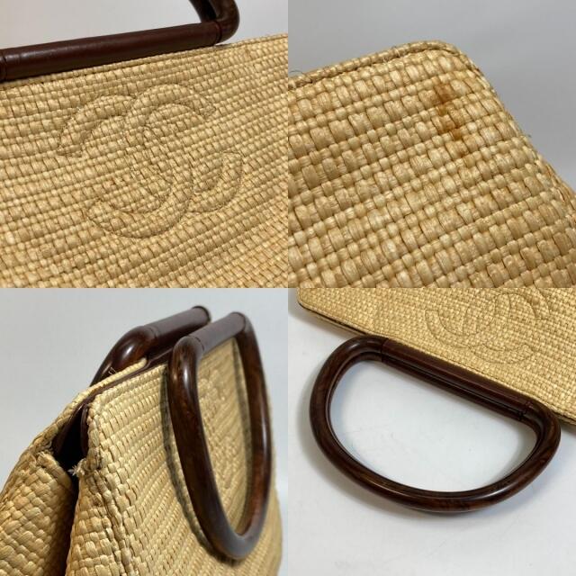 シャネル CHANEL マトラッセ CC ココマーク ウッドハンドル ハンドバッグ ストロー ベージュ
