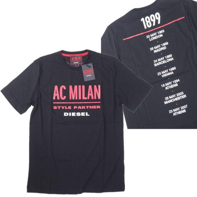 DIESEL×AC MILAN Tシャツ　限定 ロゴ プリント ブラック LTシャツ/カットソー(半袖/袖なし)