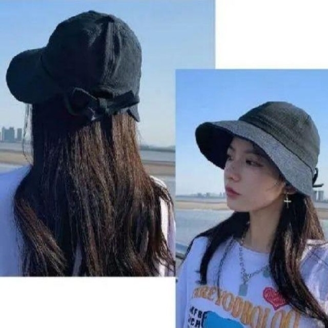 【新品】ブラック 帽子 キャップ風リボンキャスケット レディースの帽子(キャップ)の商品写真