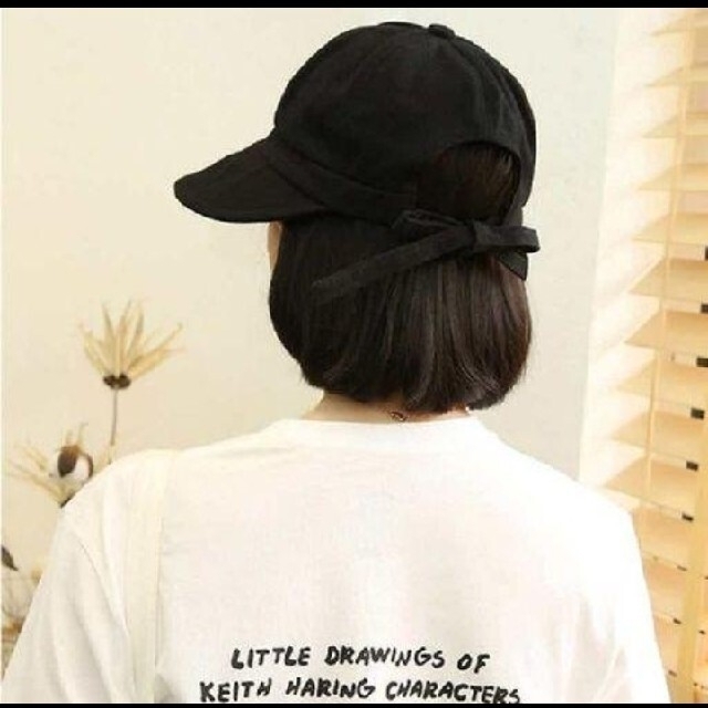 【新品】ブラック 帽子 キャップ風リボンキャスケット レディースの帽子(キャップ)の商品写真