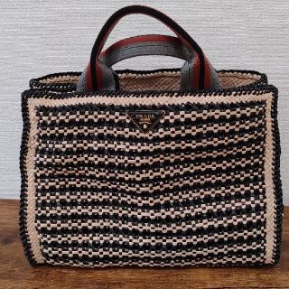 PRADA プラダ　MADRAS BAG NERO+CACAO ギャランティあり