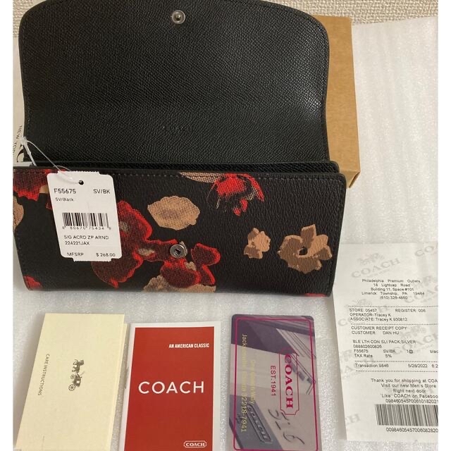 COACH(コーチ)のcoach  長財布　フローラルプリント　エンベロープ　スリム　ブラック レディースのファッション小物(財布)の商品写真