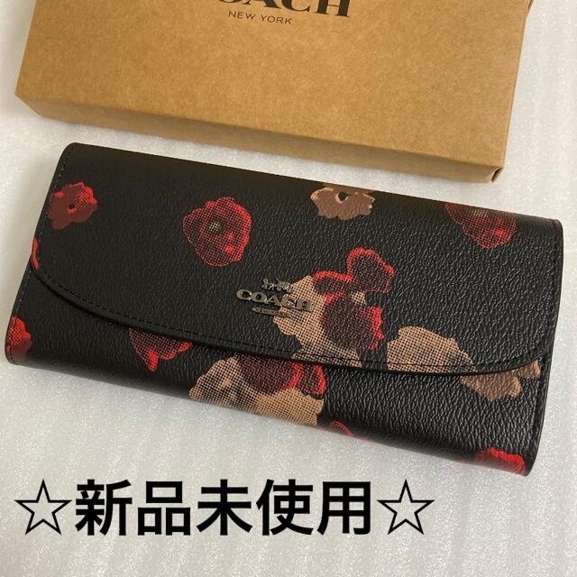 COACH(コーチ)のcoach  長財布　フローラルプリント　エンベロープ　スリム　ブラック レディースのファッション小物(財布)の商品写真