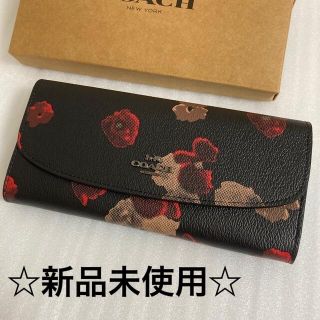 コーチ(COACH)のcoach  長財布　フローラルプリント　エンベロープ　スリム　ブラック(財布)