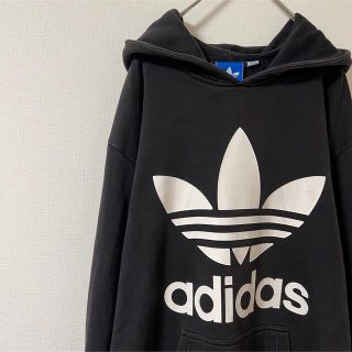 アディダス(adidas)のadidas 90s トレフォイル ビッグロゴ スケボ ストリート グレー 黒(パーカー)