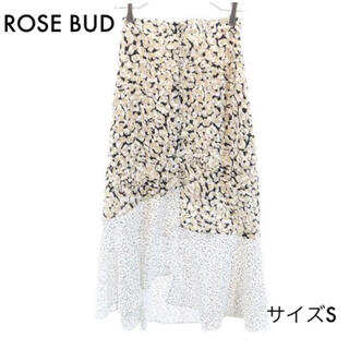 ローズバッド(ROSE BUD)のローズバッド アシンメトリー 総柄 スカート S ベージュ系 ROSE BUD(ロングスカート)