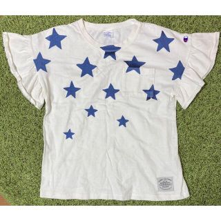 チャンピオン(Champion)のチャンピオン ポケット 半袖 Tシャツ フリル付 スター柄 白160(Tシャツ/カットソー)