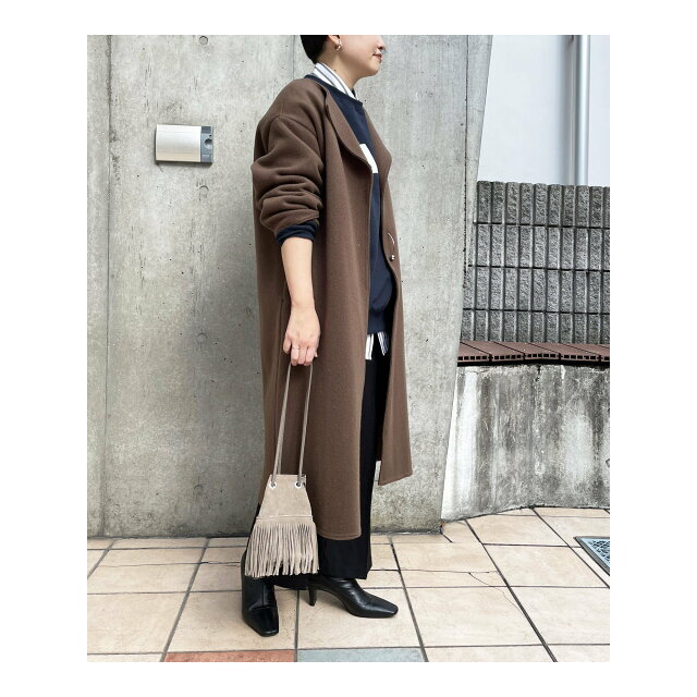 ブラウン】【Loungedress】ノーカラーリバーコート | www
