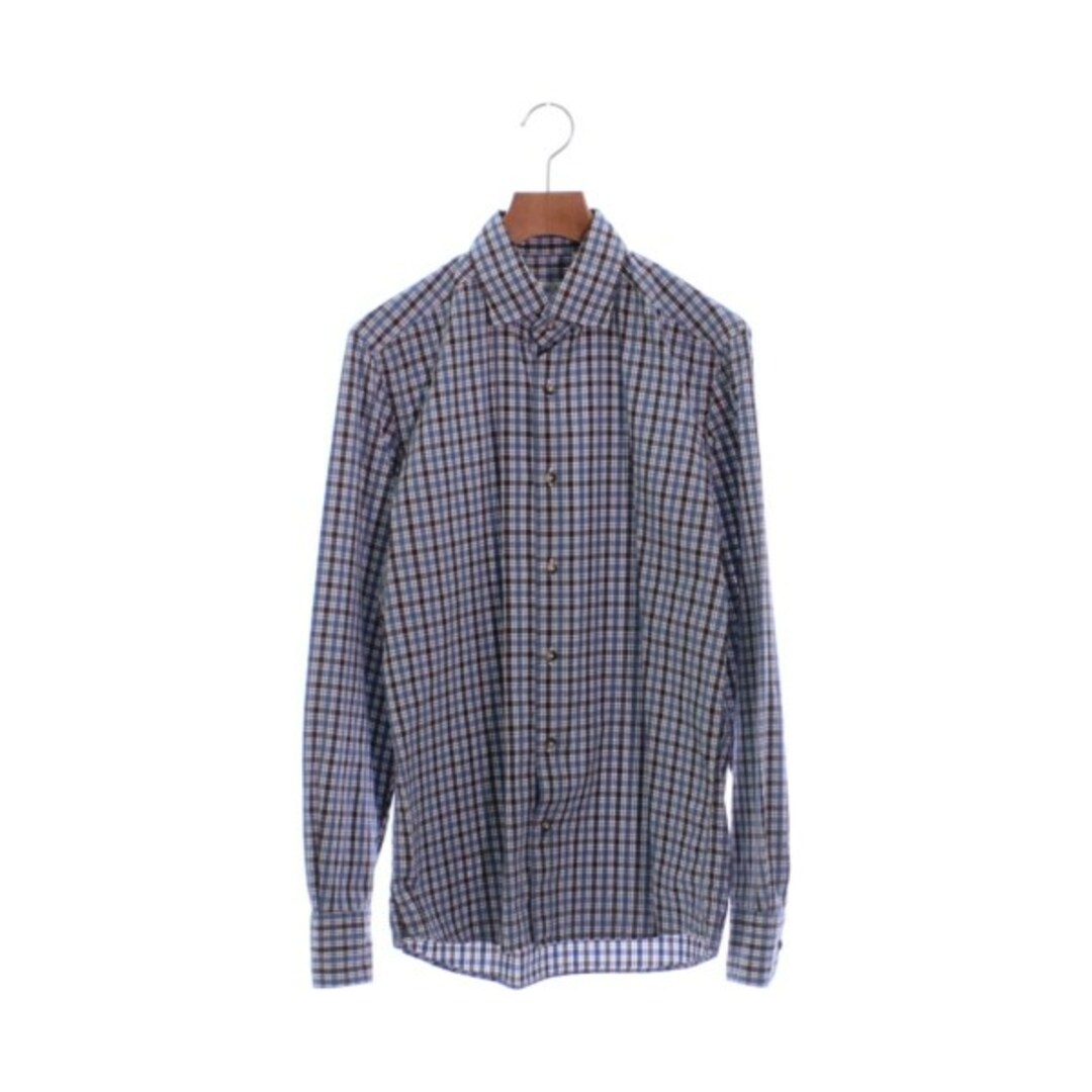 Glanshirt カジュアルシャツ 39(M位) 青x茶x白(チェック)