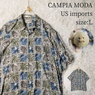 一点物US輸入★くすみ系総柄アロハシャツ CANPIA MODA メンズ XL(シャツ)