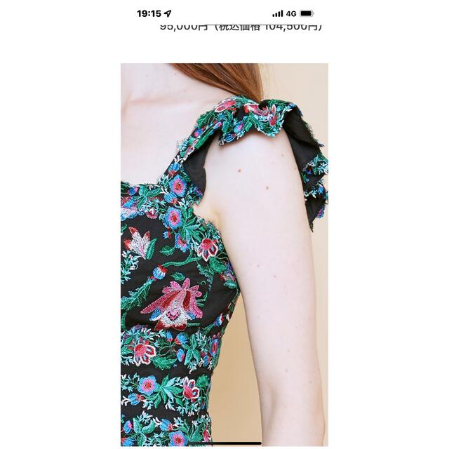 TADASHI SHOJI(タダシショウジ)のタダシショージ　ブラック花刺繍フリルタイトドレスサイズ0 レディースのワンピース(ひざ丈ワンピース)の商品写真