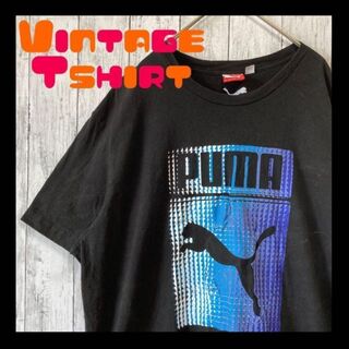 プーマ(PUMA)の《PUMAプーマビッグプリント×くすみブラックアメリカ古着半袖シャツ黒XL(Tシャツ/カットソー(半袖/袖なし))