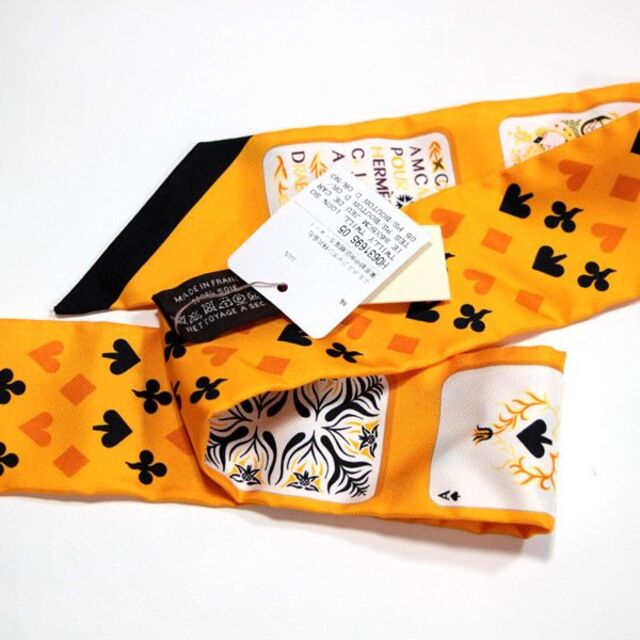 広尾店】エルメス HERMES ツイリー トランプ柄 イエロー 11445 大人気