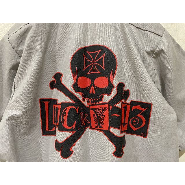 LUCKY13(ラッキーサーティーン)の＊レッドキャップ LUCKY-13 バック スカルプリント 半袖ワークシャツ S メンズのトップス(シャツ)の商品写真