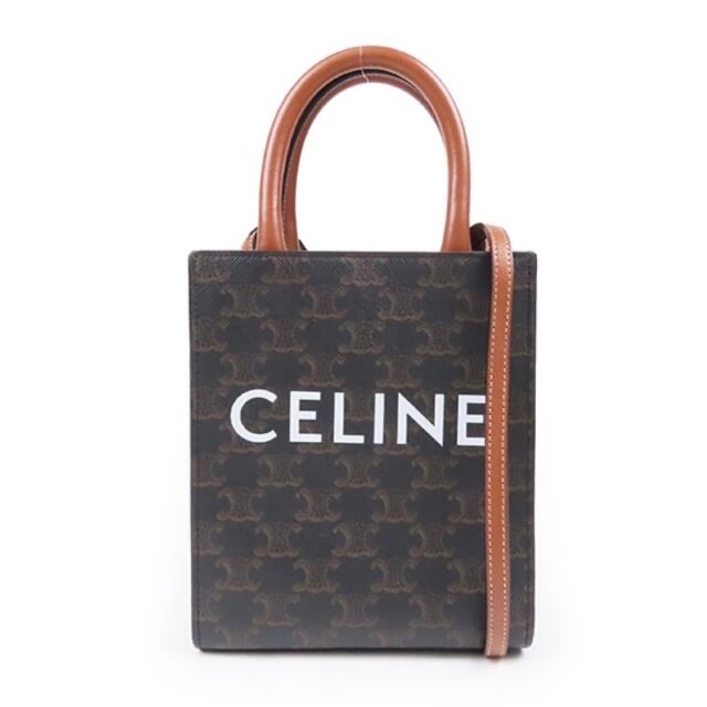 celine(セリーヌ)のCELINE セリーヌ ミニバーティカルカバ トリオンフ キャンバス タン レディースのバッグ(ショルダーバッグ)の商品写真