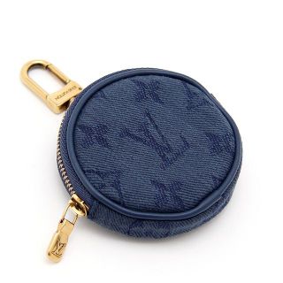 ルイヴィトン(LOUIS VUITTON)の美品 ルイヴィトン ポーチ モノグラムデニム ラウンド ブルー イタリア製(ポーチ)