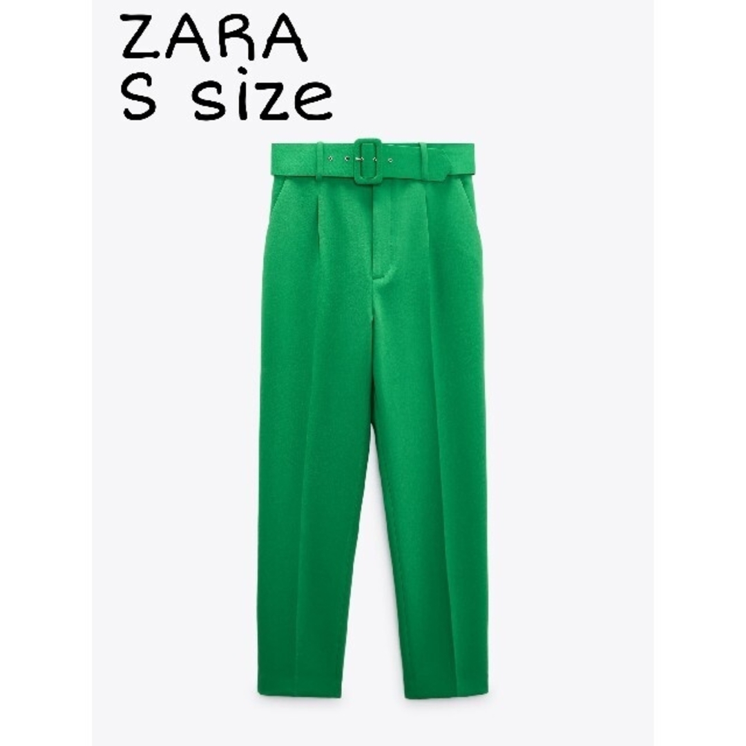 ZARA(ザラ)のZARA　布張りベルト付きパンツ　Ｓサイズ　グリーン レディースのパンツ(カジュアルパンツ)の商品写真