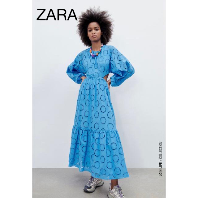 ZARA(ザラ)のZARA カットワーク刺繍ワンピース　ワンピース　エンブロイダリー レディースのワンピース(ロングワンピース/マキシワンピース)の商品写真