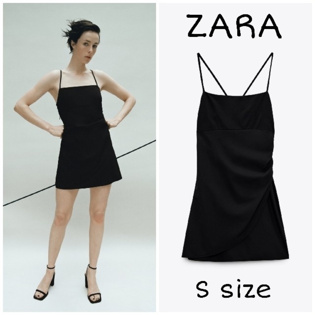 ZARA - ZARA ストラップ付きミニワンピース Sサイズ ブラックの ZARA - ZARA ストラップ付きミニワンピース Sサイズ ブラックの