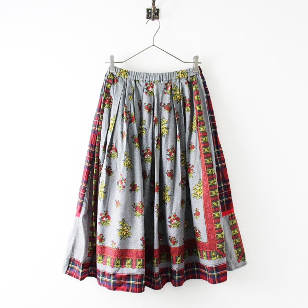 JaneMarple(ジェーンマープル)の美品 2021AW Jane Marple ジェーンマープル Flowers of Jouy scarf Tartan check tuck skirt M/グレー レッド フレア【2400012863699】 レディースのスカート(ロングスカート)の商品写真