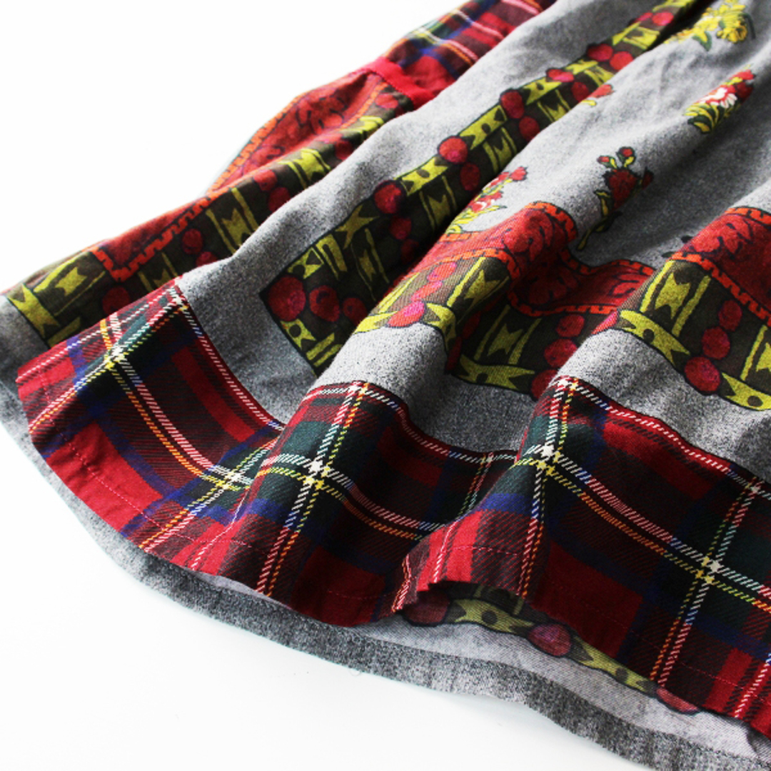 JaneMarple(ジェーンマープル)の美品 2021AW Jane Marple ジェーンマープル Flowers of Jouy scarf Tartan check tuck skirt M/グレー レッド フレア【2400012863699】 レディースのスカート(ロングスカート)の商品写真