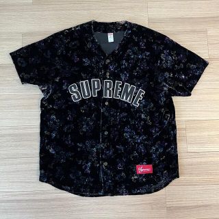 シュプリーム(Supreme)のシュプリーム 花柄ベロア素材ベースボールシャツ 黒 XL(シャツ)