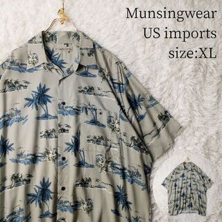 マンシングウェア(Munsingwear)の一点物US輸入★アロハシャツ マンシングウェア XLサイズ 総柄 くすみグリーン(シャツ)
