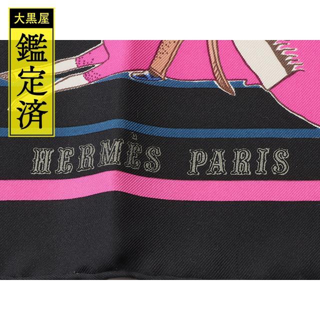 Hermes(エルメス)のHERMES　カレ90　スカーフ　ブラック　ピンク　【436】 レディースのファッション小物(バンダナ/スカーフ)の商品写真