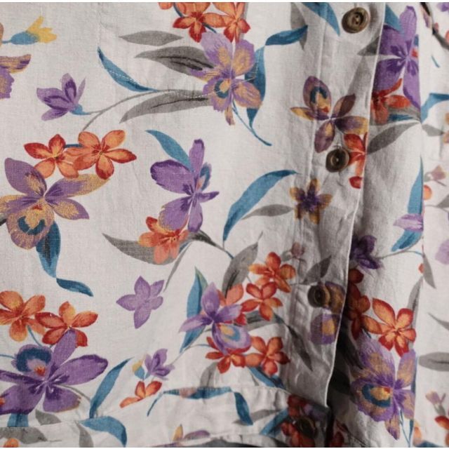 花柄　フラワー　マルチカラー　リネン　コットン　デザイン　シャツジャケット