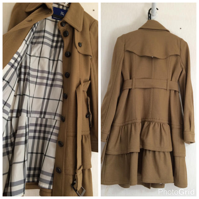 BURBERRY(バーバリー)の美品バーバリーブルーレーベル フリルベルトコート36クリーニング済み レディースのジャケット/アウター(ロングコート)の商品写真