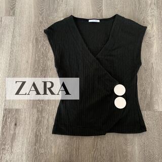 ZARA - ZARA カシュクール　リブニット　トップス　黒