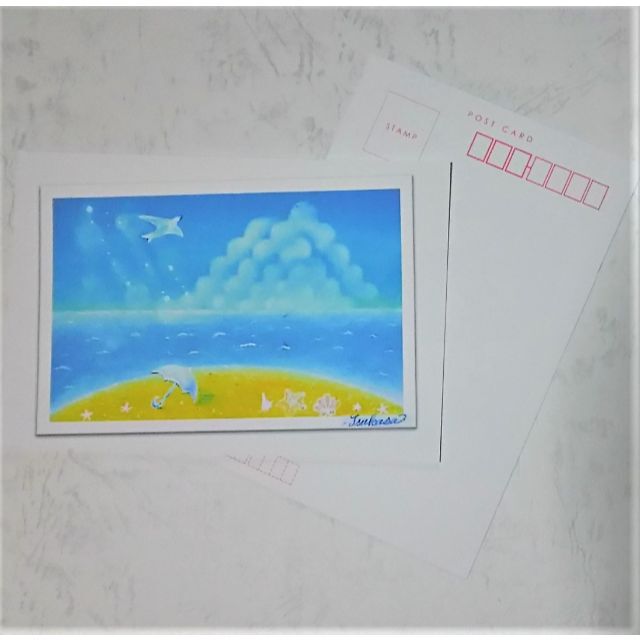 暑中お見舞い・残暑お見舞い絵葉書2枚セット　カモメと海　パステルアート ポストカ エンタメ/ホビーのコレクション(印刷物)の商品写真