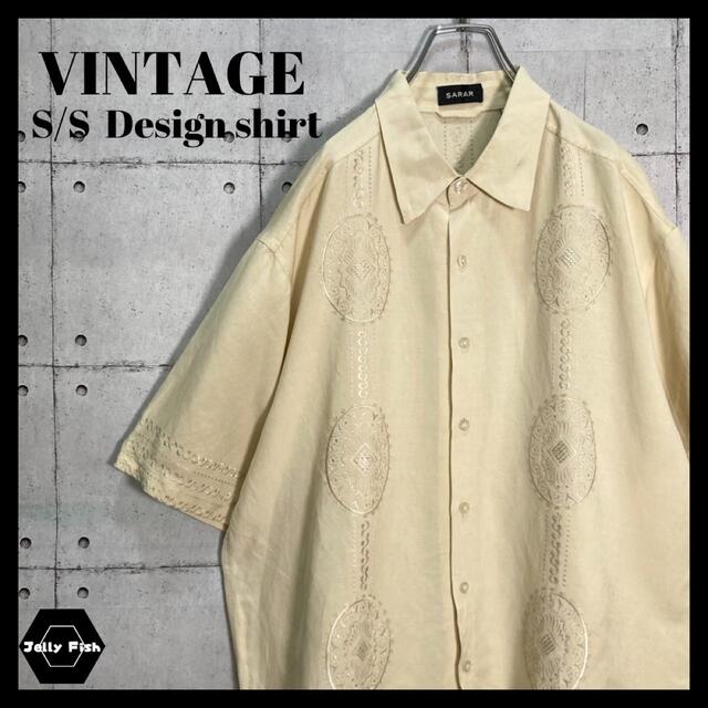 ART VINTAGE(アートヴィンテージ)の【US古着】90s VINTAGE 刺繍デザイン リネンレーヨン 半袖シャツ メンズのトップス(シャツ)の商品写真