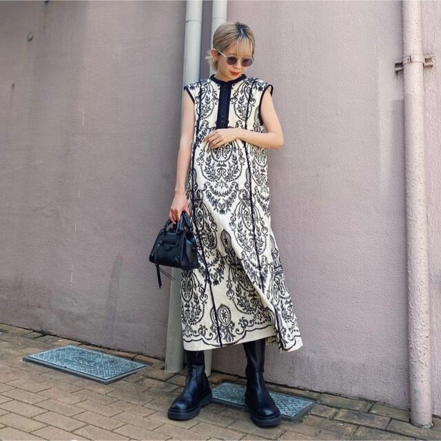 Ameri DAMASK EMBROIDERY LINEN DRESS - ロングワンピース/マキシ ...