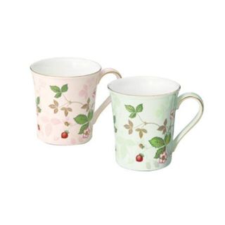 ウェッジウッド(WEDGWOOD)のwedgwooワイルド ストロベリー パステル マグ (ピンク・グリーン) ペア(グラス/カップ)