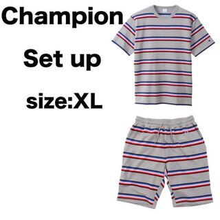 チャンピオン(Champion)のチャンピオン セットアップ Tシャツ ショートパンツ ジャガード ボーダー XL(スウェット)