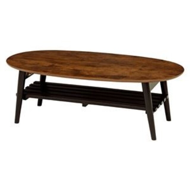 折りたたみテーブル/ローテーブル【アンティークブラウンオーバル型約幅100cm