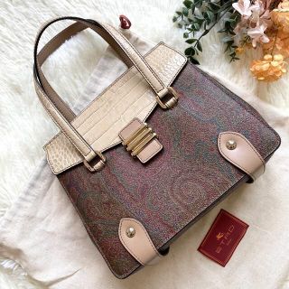 エトロ バッグの通販 1,000点以上 | ETROのレディースを買うならラクマ 【廃番】 美品 エトロ ハンドバッグ ペイズリー クロコ ペガソ ハラコ ブラウン ハンドバッグ