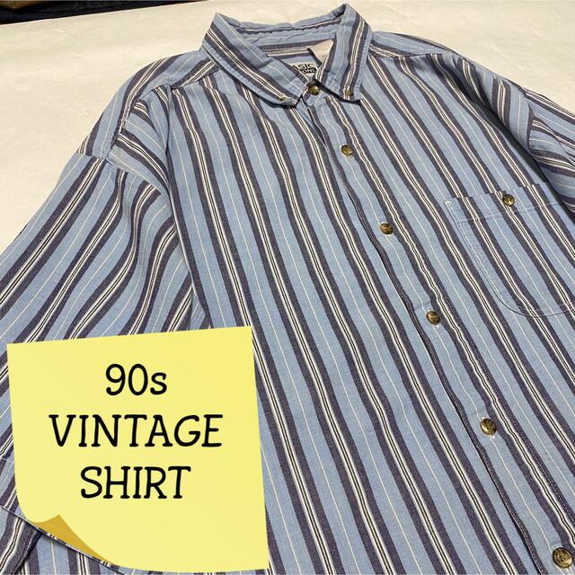 90s 古着 ヴィンテージ ストライプシャツ マルチカラー  ビッグシルエット メンズのトップス(シャツ)の商品写真