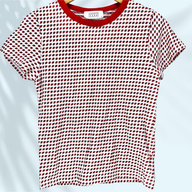 LOWRYS FARM(ローリーズファーム)の 美品  ローリーズファーム クルーネック Tシャツ イチゴ柄  赤  M レディースのトップス(Tシャツ(半袖/袖なし))の商品写真