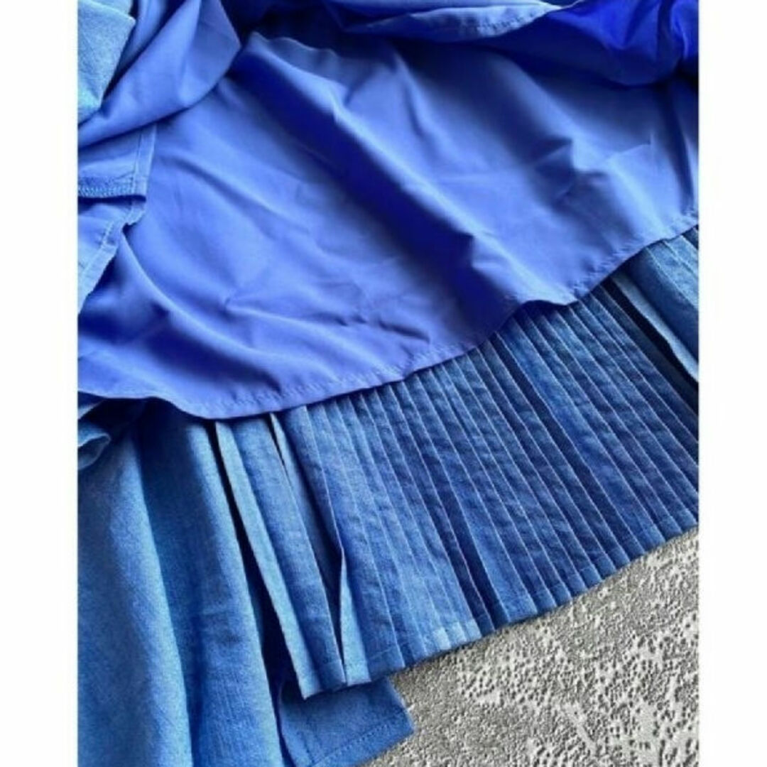 ear PAPILLONNER(イアパピヨネ)の新品☆タグ付 ear PAPILLONNER ランダムプリーツスカート ブルー レディースのスカート(ロングスカート)の商品写真
