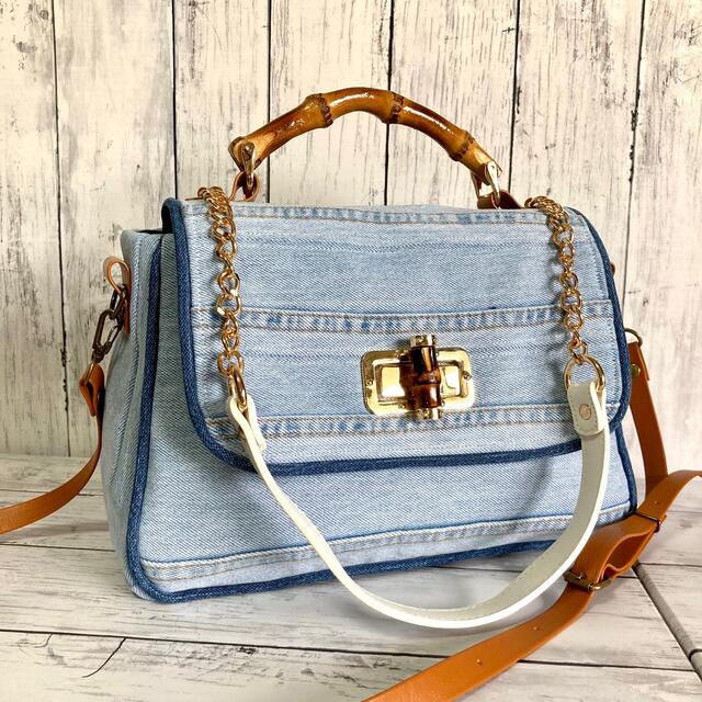 3way Bamboo light denim flap bag