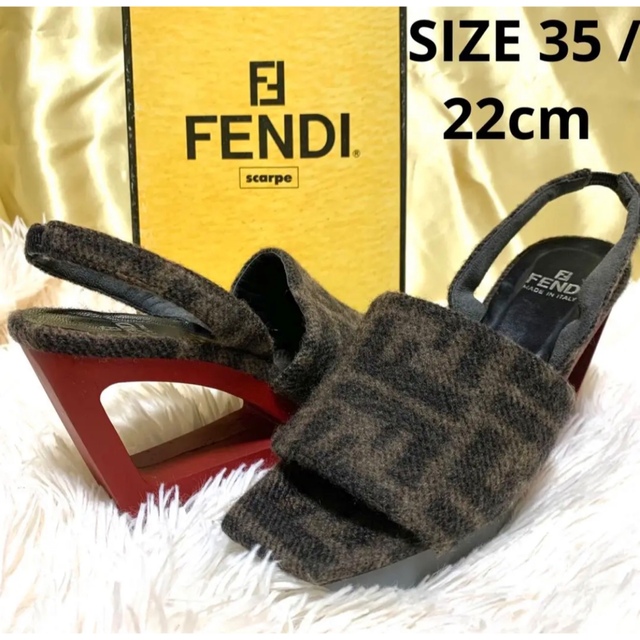 【良品】FENDI zukka ズッカ柄 レザー サンダルミュール