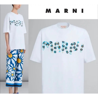 Marni - MARNI DAISYロゴプリント ホワイトジャージー製Tシャツ
