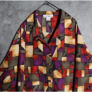 vintage マルチカラー　幾何学柄　アート　デザイン　オープンカラーシャツ(シャツ)