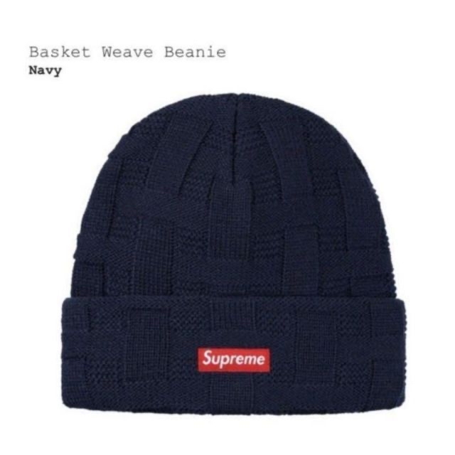 Supreme(シュプリーム)のシュプリーム バスケット ウィーブ ビーニー ネイビー ニットキャップ ロゴ メンズの帽子(ニット帽/ビーニー)の商品写真