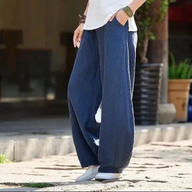 新品 アジアン エスニック サルエル ロングパンツ 黒 無地 ゴム 男女