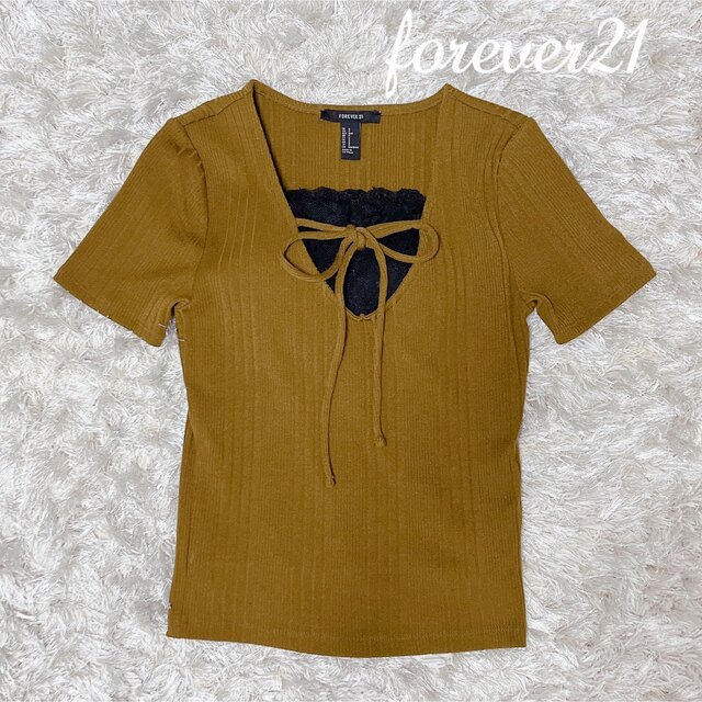 FOREVER 21(フォーエバートゥエンティーワン)のforever21＊胸元リボントップス ブラウン GYDA AZUL SLY レディースのトップス(カットソー(半袖/袖なし))の商品写真