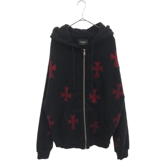 UNKNOWN アンノウン CROSS RHINESTONE ZIP UP クロスストーン ジップアップパーカー ブラック