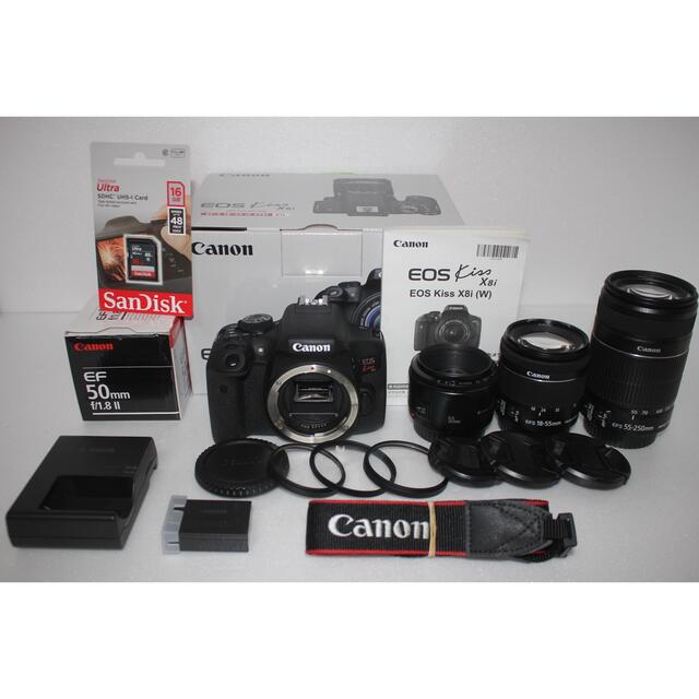 Canon(キヤノン)の極上品　 キャノン canon kiss x8i標準&望遠&単焦点レンズセット  スマホ/家電/カメラのカメラ(デジタル一眼)の商品写真